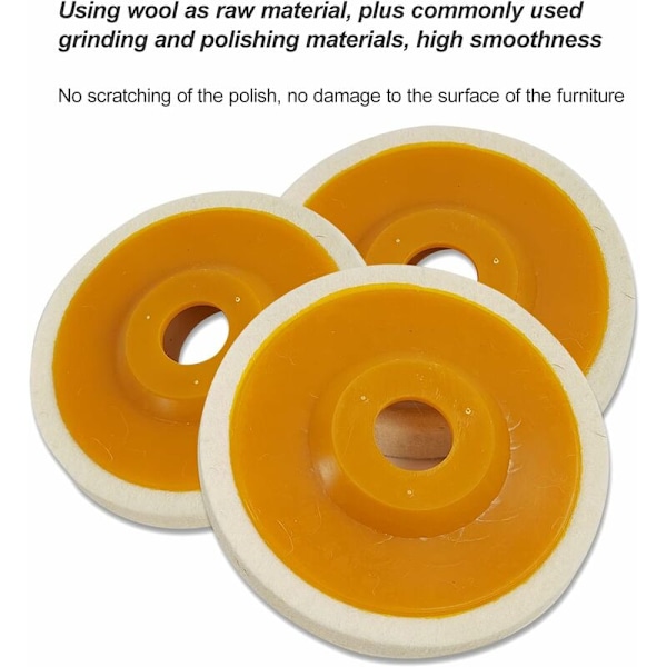 4 stk. 125mm Slibeskiver, Poleringsskiver til Vinkelsliber med 22mm Borehul, Uldfilt Poleringsskiver til Polering af Glas, Keramik, Plastik