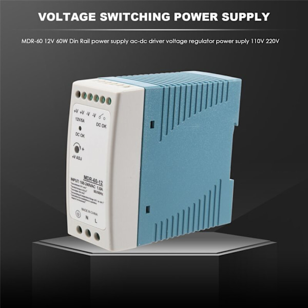 Mdr-60 12V 60W Din-skinne strømforsyning Ac-Dc driver spændingsregulator strømforsyning 110V 220V