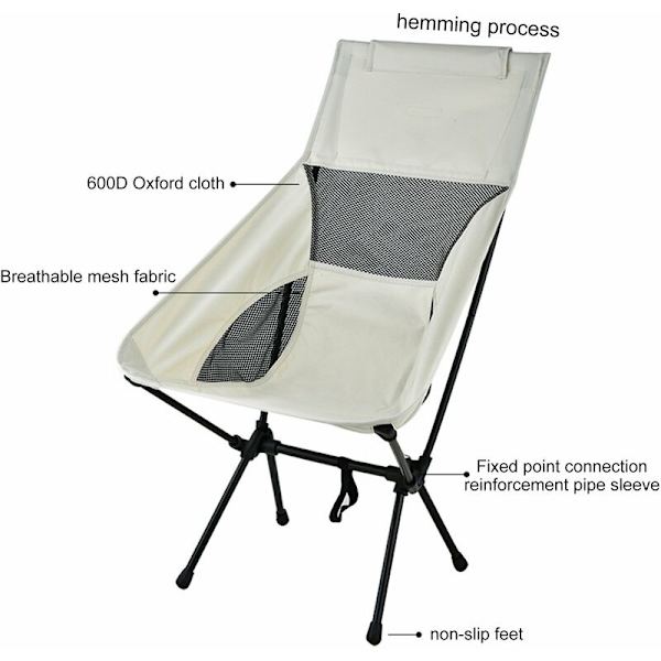 Campingstol Oxfordtyg Bärbar Stol  Tungvikts Fällbar Stol Säte för Fiske Camping Festival Picknick BBQ Picknick Utomhus Grå