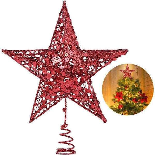 Juletræstjerne, 10 tommer juletræstjerne, juledekoration, glitter topstjerne til juletræspynt, indendørs festdekoration