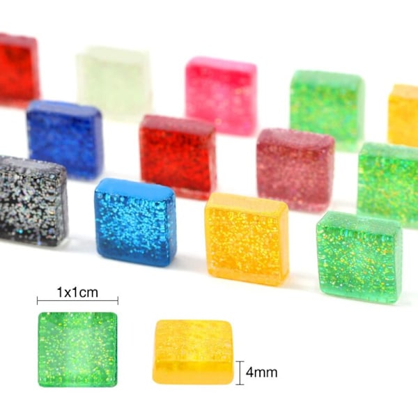 400 Stykker/ 300 g Mosaikfliser Assorterede Farver Skinnende Krystal Mosaik Hjem Dekoration til DIY Håndværk Forsyning, Kvadratisk, 1 x 1 cm