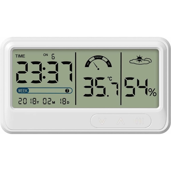 Digital hygrometer elektronisk temperatur fuktighetsmåler med LCD tid og dato display innendørs termometer hygrometer med stativ for hage drivhus