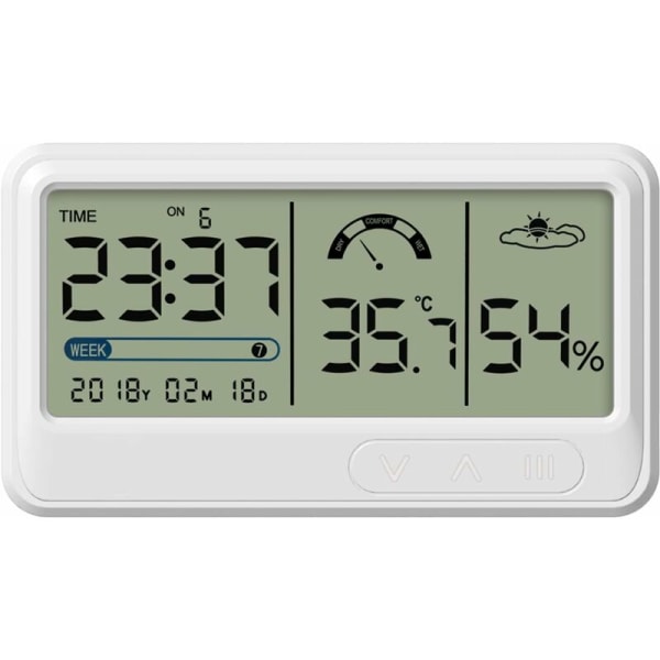 Digital hygrometer elektronisk temperaturfuktighetsmätare med LCD-tid och datumvisning inomhus termometer hygrometer med stativ för trädgård växthus