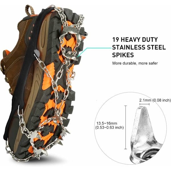Traksjonspigger, Is- og Snøgrep, Brodder for Fottøy med Rustfrie Stålpigger for Gåing, Jogging, Klatring, Hiking på Snø og Is, Oransje XL