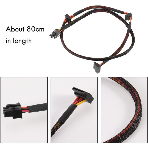 Modulær PSU 6Pin til 3 Port SATA Strømkabel 18AWG Ledning 80Cm for NP Serie