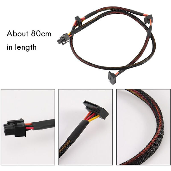 Modulær PSU 6Pin til 3 Port SATA Strømkabel 18AWG Ledning 80Cm til NP Serie