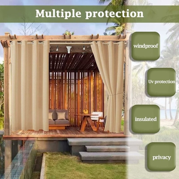 Ulkoverhot Puutarha Patio Gazebo Pimennysverhot Tuulenpitävät UV-Suoja Homehtumisenkestävä, Lämpöeristetyt Verhot Lenkkirenkailla, L 132cm x K