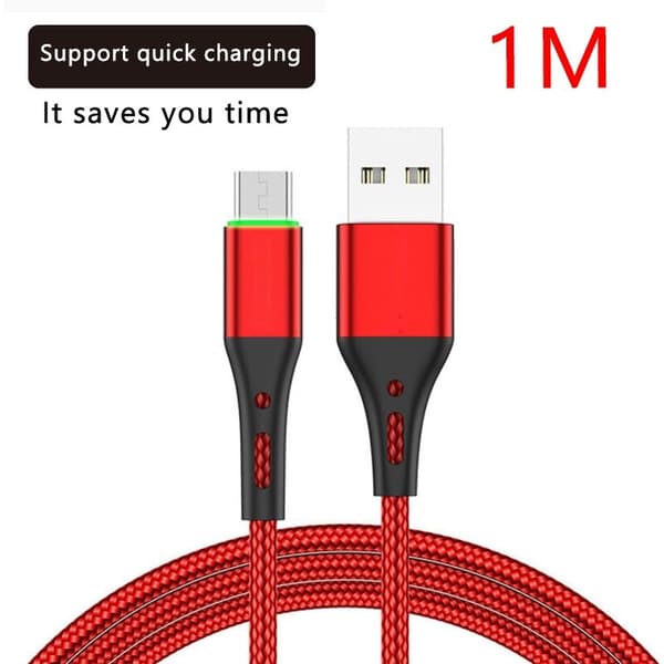 Datakaapeli, 3A LED-latausnailonpunottu datakaapeli Android-matkapuhelimiin tai tabletteihin (punainen, 1 m)