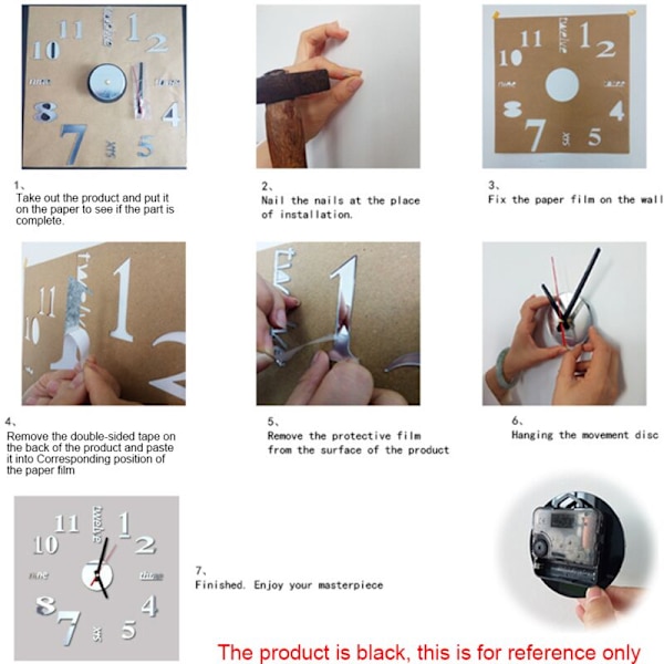 2X 3D DIY Vægur Moderne Design Stor Akryl Ure Hjem Dekoration Sticker Sort