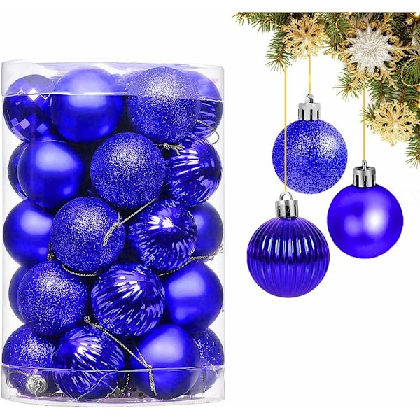 Blå julekuler, 34 stk julepynt kuler blå ornamenter dekorative anheng, juledekorasjonsobjekter hengende for tre De