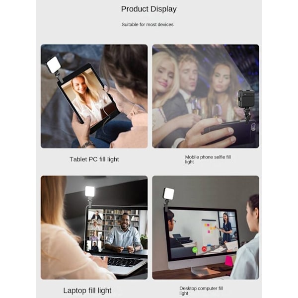 FL02 Mini Kamera Fyll Lys LED Live Selfie Lys Mobiltelefon Datamaskin Fyll Lys Videokonferanse Dempende Fyll Lys