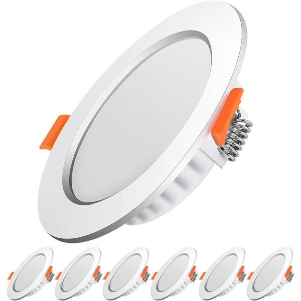 LED indbygget spotlight, 5W 500 lumen svarende til 50W glødepære, Rund ultraslank kold hvid 6000K Til badeværelse, Køkken, Stue sæt af 6