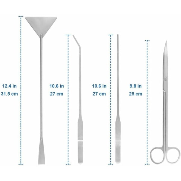 Akvarium Tank Verktøysett, 4 i 1 Akvarium Rengjøringsverktøy, Rustfritt Stål Saks Spatel, Akvarium Plante Kuttersett for Akvatiske Planter, Fisk Tank Tw