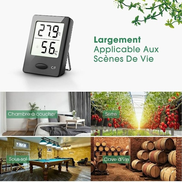 Indendørs Termometre, Bærbar Luftfugtighed & Temperaturmåler, Letlæselig Mini Havetermometer, 3 Monteringsmuligheder, Have Thermo Hygrometer H