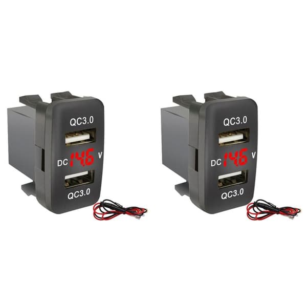 2X Bil Dobbelt USB3.0 Opladning med Voltmeter Display Sort og Rød Spændingsoplader til
