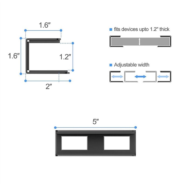3 stk. Laptop Stativ til Under Bordet, Passer til Laptop, Sort Bakke