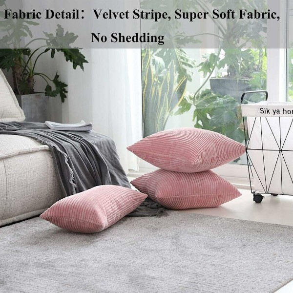 Lumbar Putetrekk 2-pak Dekorativ Stripete Kordfløyel Rektangulær Putetrekk Langstrakt Putetrekk for Sofa - 18 x 18 tommer Babyrosa