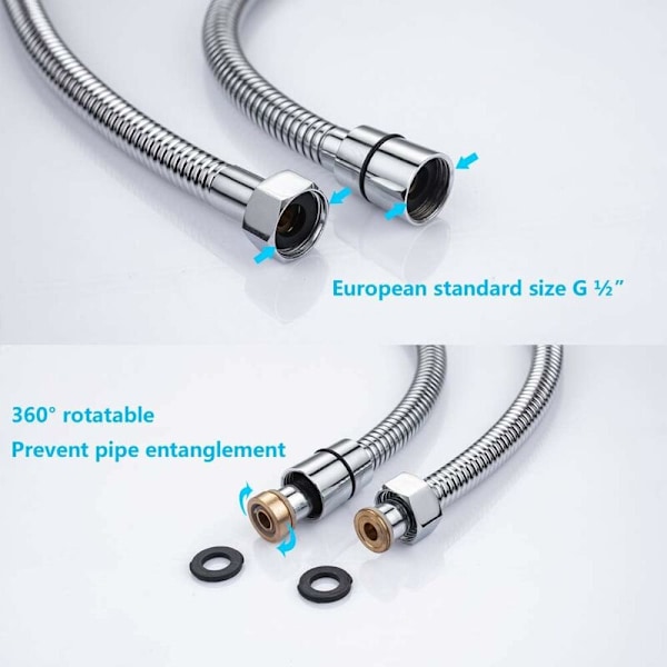 2M Anti-Twist Rostfri Duschsslang, Duschsslang Standardanslutning G 1/2 Universal för Badrum Anpassningsbar till Alla Handduschar