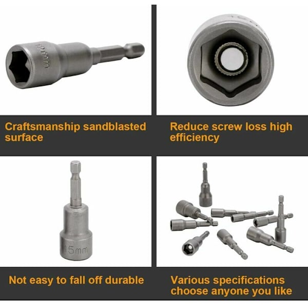 10 stk. Slagboremaskine Bit 6-15mm Sæt Magnetisk Hex Bit Sæt Bore Hex Bit Sæt 1/4 Tommer til Hurtigtskiftepatron
