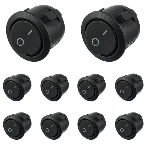Svart rund vippströmbrytare 10 st på/av 2 stift AC 6A (250V) 10A (125V) SPST tryck vippknapp för bilbåt marin lastbilsljus hushåll