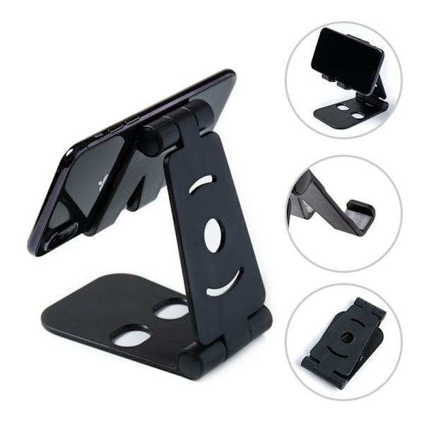 Hopfällbar Lazy Phone Tablet-hållare Live Broadcast Bracket Creative Double Folding Mobile Desktop Bracket（svart）
