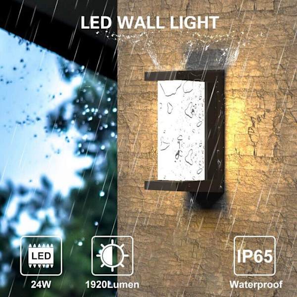 Moderni ulkoseinävalaisin, 30 W:n LED-seinävalaisin, 3-värinen seinälamppu, mattamusta kuisti- ja terassivalaisin, IP65-vedenkestävä eteisen portaisiin ja puutarhaan