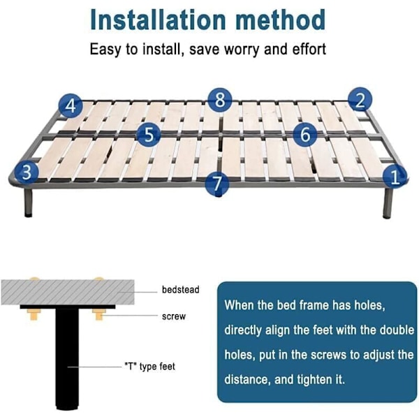 Sänginjalat, Box Spring -jalat, 2 kpl säädettävät metalliset sänginjalat sängyn pohjalle, erittäin kestävät, sopivat universaaleille lamelleille, metalliselle sängyn pohjalle, kaapille, S