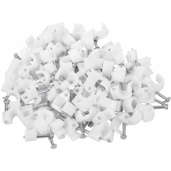 5Mm Diameter Cable Tie Clip with Fixing Nails, 100Pcs, White