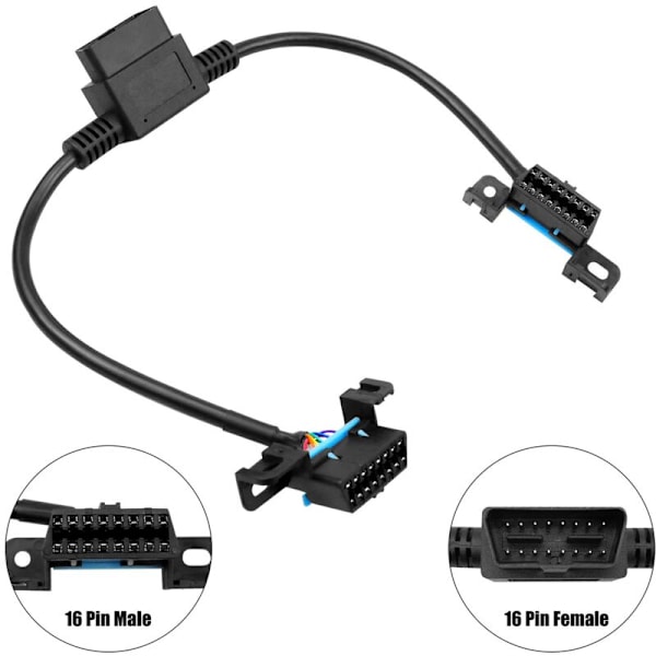 60cm 16-pinners rettvinklet universell OBD2-splitter Y-åpen kabel for GPS-sporingsenhet Bil OBD-konverteringsgrensesnitt