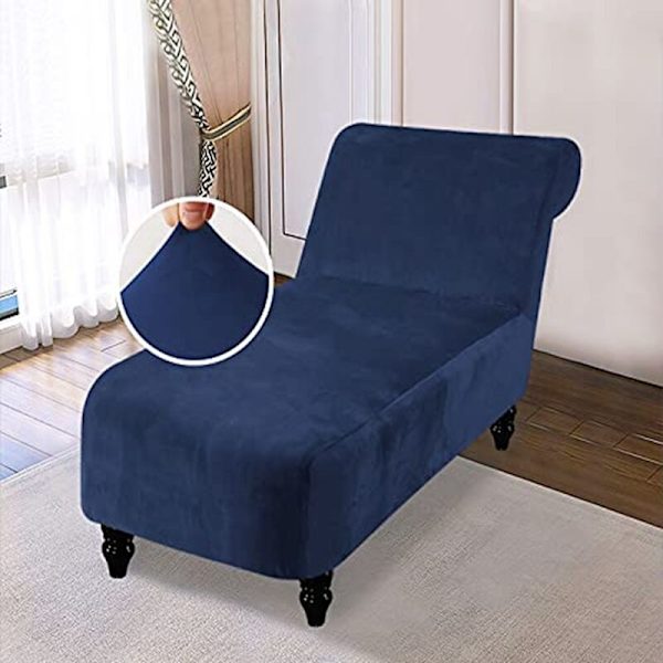 Chaise Lounge -päällinen sametti käsinojilla, joustava Chaise Lounge -päällinen huonekalujen suojapäällinen Chaise Longue -sohvapäällinen tummansininen