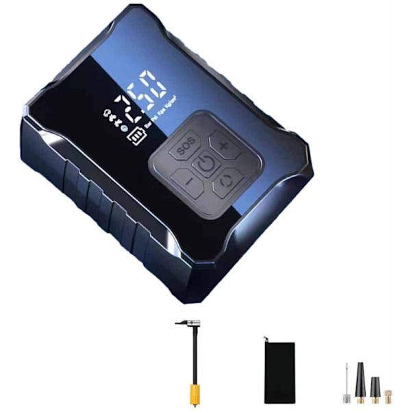 Luftkompressor, 4000 mAh bildekkinflater, sykkelpumpe med 5 inflasjonsmoduser, digitalt display, digital LCD-skjerm, LED-lys og USB-port, egnet
