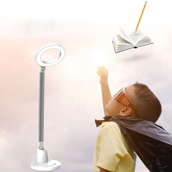 LED-skrivebordslampe, øjenbordlamper, dæmpbar skrivebordslampe med USB-opladningsport, 7 lysstyrkeniveauer, trykkontrol, hvid, 9W