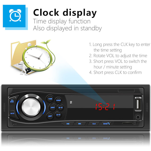 12V Universaali 1DIN LED-auto multimediasoitin Auton stereovastaanotin Radiosoitin Aux-tulo vastaanotin Tukee TF-korttia U-levyä FM