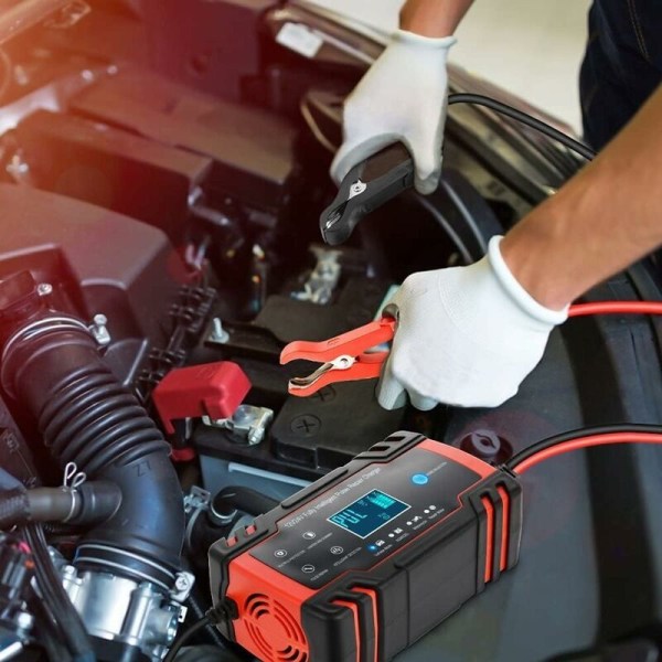 12V/24V 8A Intelligent Batterilader, Batterilader Vedligeholdelse og Automatisk Reparation Bærbar Funktion med LCD-skærm, til Bil Motorcykel Lastbil