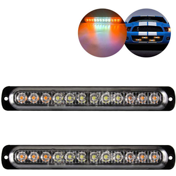 12 LED Nødstrobe Lys Fare Advarselslys til Gule og Hvide Lastbiler Karosseri 12-24 Vandtæt Beacon Lys Bar-Pakke 2
