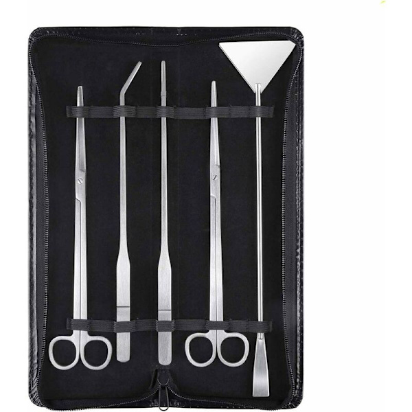 Akvaario Aquascaping -setti 5 in 1 INOX Akvaarioaltaiden Vesikasvien Työkalusarja Pihdit Sakset Lasta