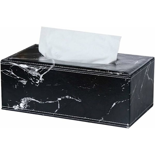 Rektangulär läder servettbox (svart marmor) -