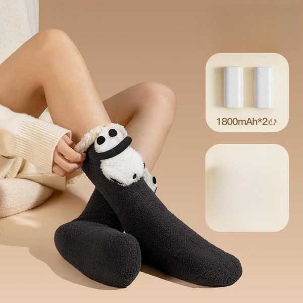 Panda Opvarmede Sokker 1800mAh Genopladelige elektriske Opvarmede Sokker, Vaskbare Batteridrevne Opvarmede Sokker, One Size
