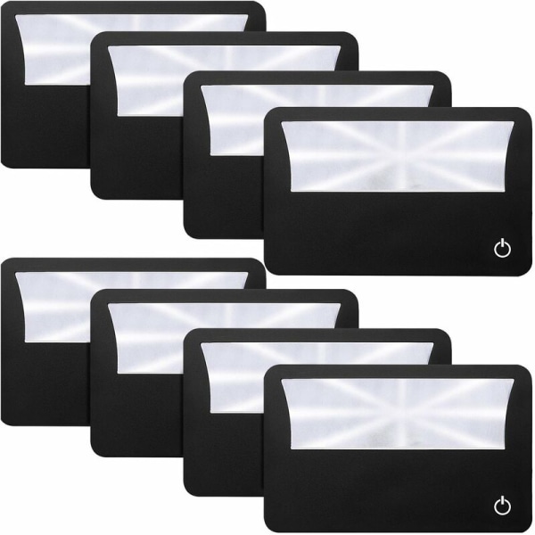 8 stk. serie kreditkort luppakke kort taske tegnebog lup LED belyst 3X forstørrelsesglas lommekort (sort)