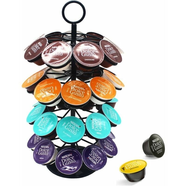 Kaffe Kapselholder Kapsel Dispenser Roterende Display Stativ til 36 Kapsler, Dolce Gusto Pod Holder Opbevaringsstativer, 360 Grader Roterbar, Sort, O