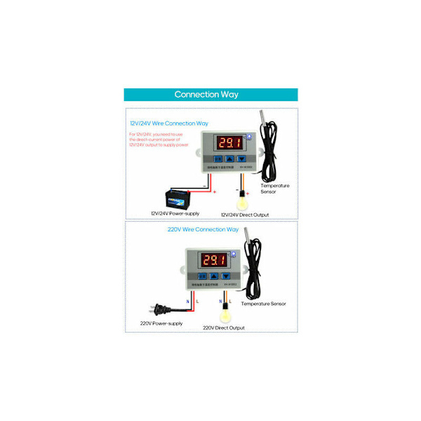 Intelligent Digital Temperaturregulator, Med Probe, 220V