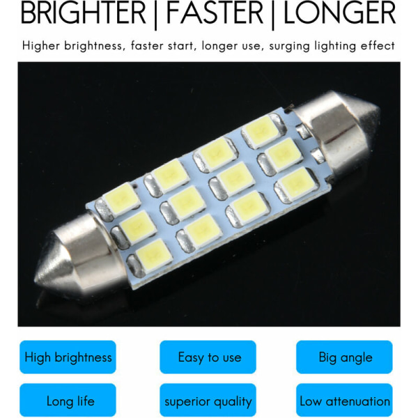 42mm 12 SMD 3528 LED Hvid Bil Indvendig c5w Kuppel Festoon Pære Lys Lampe DC 12V