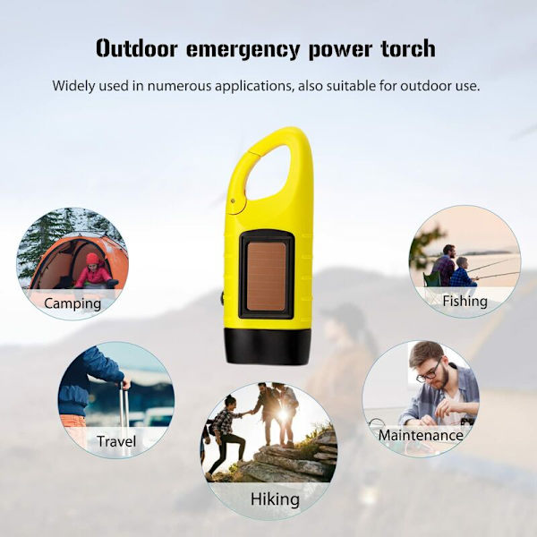 2 st Handvevlampa, Solcells LED Nödljus med Vandringsögla, Dynamo Laddningsbar Handvevlampa för Camping, Klättring, Vandring