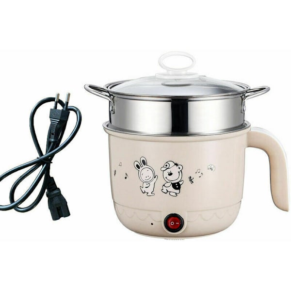 Mini Multifunktionell Elektrisk Hot Pot 1.8L Rostfritt Stål Ångkokare Nudelsoppa Maker Hot Pot (Beige)