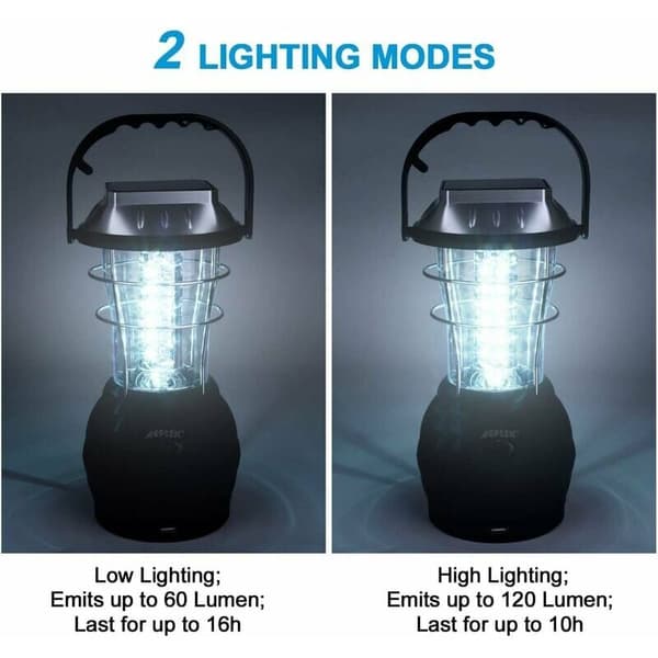 Solcellelykt, Ultra Bright LED Campinglampe, 2 Justerbare Lysmoduser, 5 Lademetoder, med Håndsveiv Dynamo, Lang Lystid for Campin