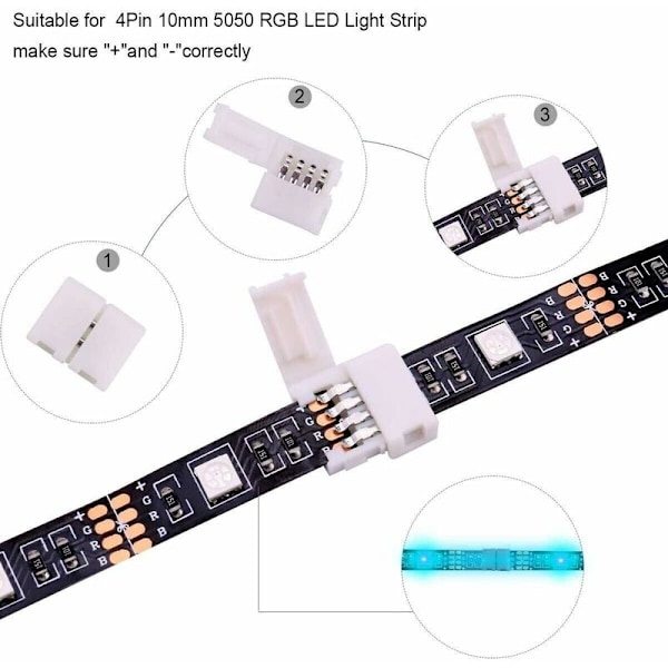 20-pak, 4-polet PBC RGB LED-stripsforbindelse, 10 til 1 gabløs strimmel uden strimmel, loddefri adapter til SMD 5050 multifarvet LED-strimmel