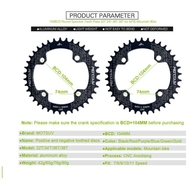 104BCD E-cykelkedjedrev + Adapter för Tongsheng TSDZ Mid Drive Motor E-cykel Aluminiumlegering Cykelvevparti, Röd 30T