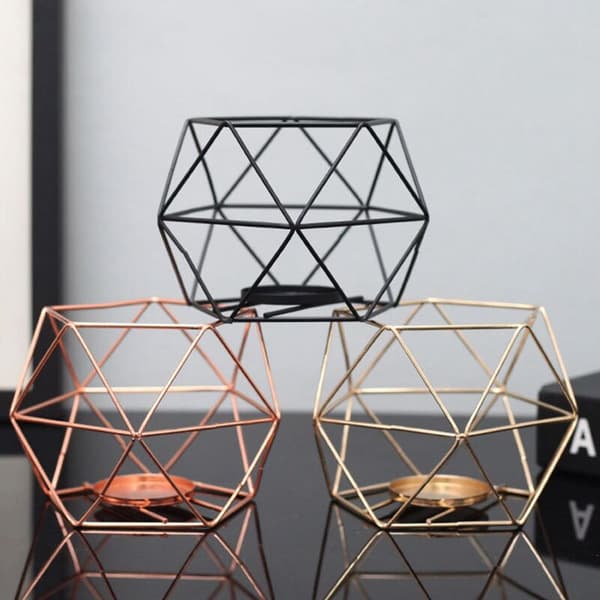 Sæt med 4 polerede geometriske telys, bordpynt, midtpunkt, bryllupper, begivenheder, festdekoration - Guld