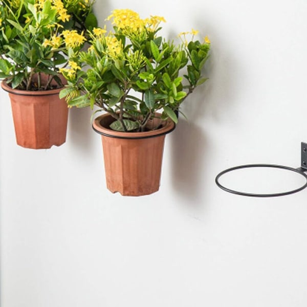 Väggmonterade blomkrukefästen, 3 st metallväggmonterade blomkrukehållare krukringhållare blomkrukebricka stativ för blomkrukor för uteplats, balkong