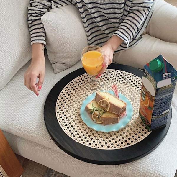 Håndvevd Rund Høy Veggkopp Mat Oppbevaringsbrett Brett Plate til Frokost Drikke Snacks - Tre Farge